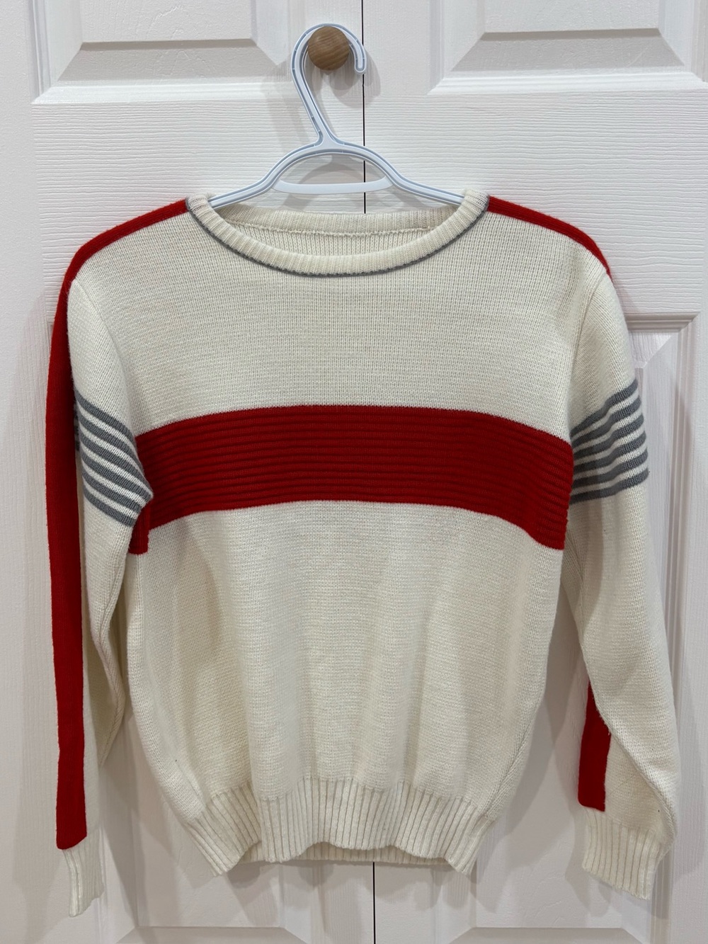 Classic Crewneck Stripe Sweater - Cream & Red